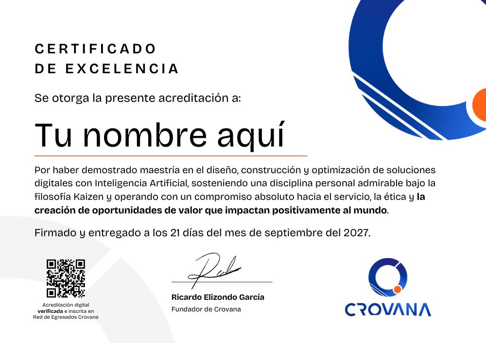 Certificado de Excelencia — Crovana Academy