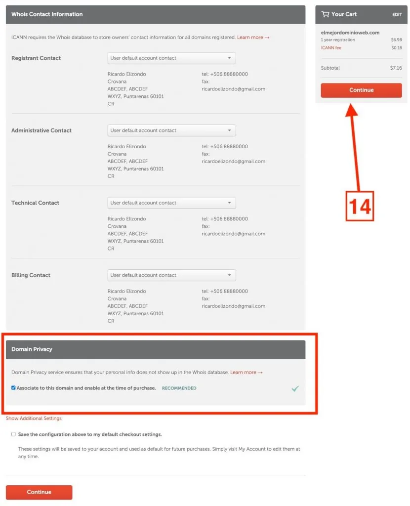 Completar dirección y hacer clic en Continue