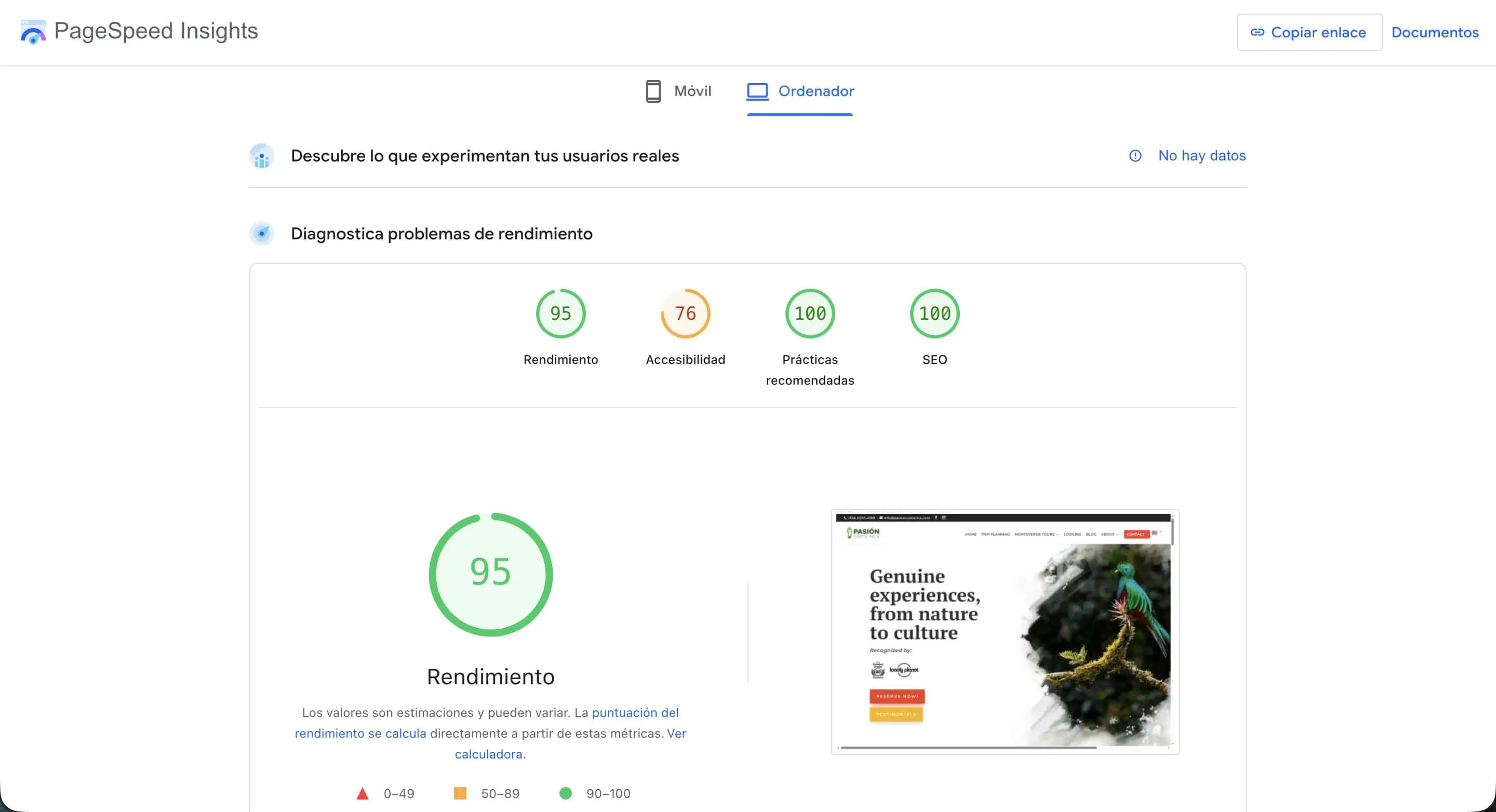 PageSpeed – Pasión Costa Rica